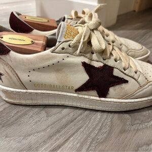 Golden Goose Ball Star Sneakers with Burgundy Star